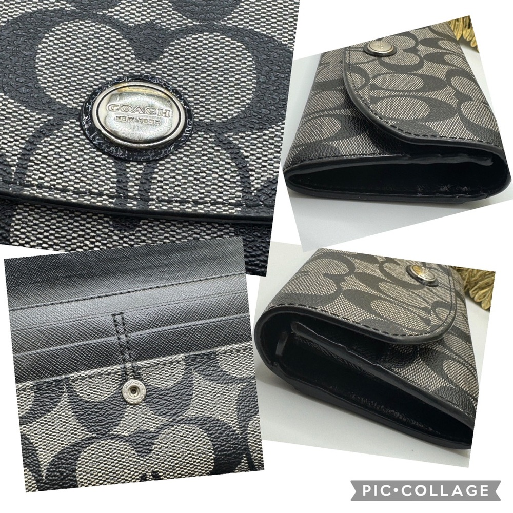 COACH Heritage Stripe Signature Tote & Matching Wallet Bundle - Black/Grey - Picture 15 of 15